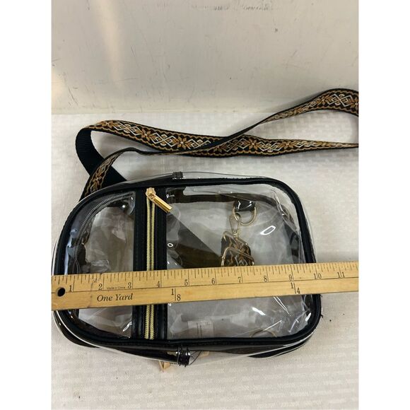 Clear concert crossbody bag gold zippers brown adj strap - Picture 7 of 9